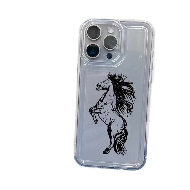 Black Horse for Apple 15 Mobile Phone Case Iphone12promax Transparent 14/13/11/XR Airbag 16
