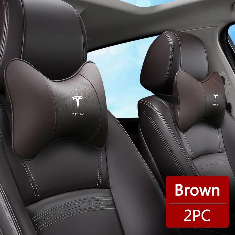 Naklejka Samochodowa 2025 Gorące 2 szt. Skóra PU Poduszka Ochronna na Zagłówek Siedzenia Samochodowego Szyję Do Tesla Model 3 Model S X Model Y Roadster SpaceX