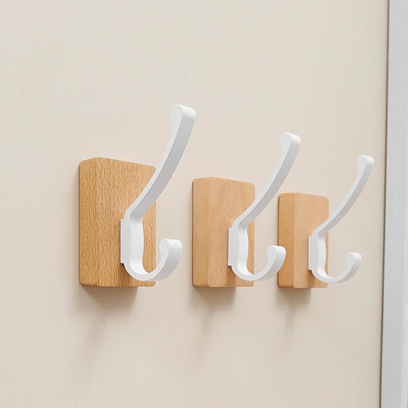 Space Saving Adhesive Hook for Bathroom Door Back Made of Natural Walnuts Wood Drillless Installation for Hanging Items