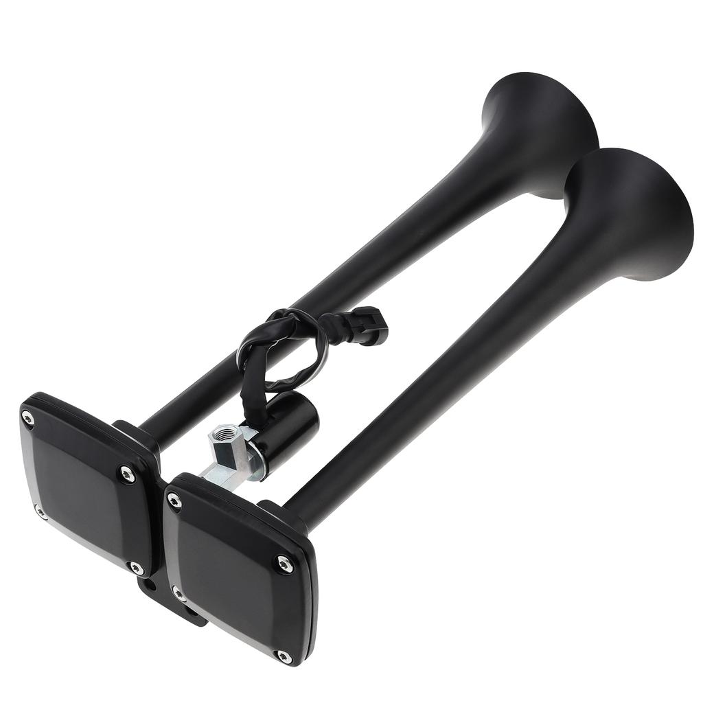 24V 300dB Super Laut Zinklegierung Doppelhorn Lufthorn Schwerlast Hoch Tief Doppelton Einstellbar Schwarz für Fahrzeug LKW Auto Modifikation