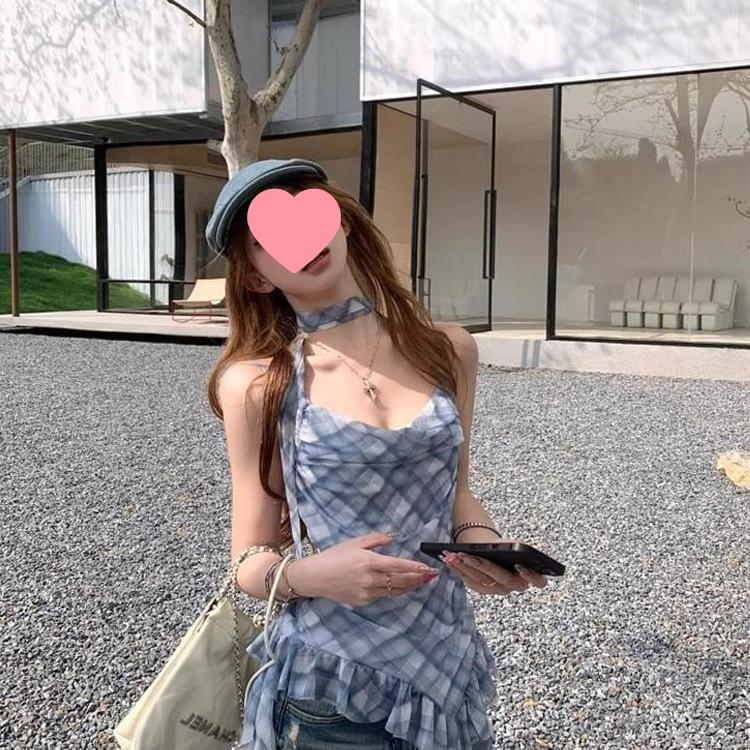 Korean Chic Plaid Camisole with Ruffles and Ribbons – Women's Sleeveless Summer Top