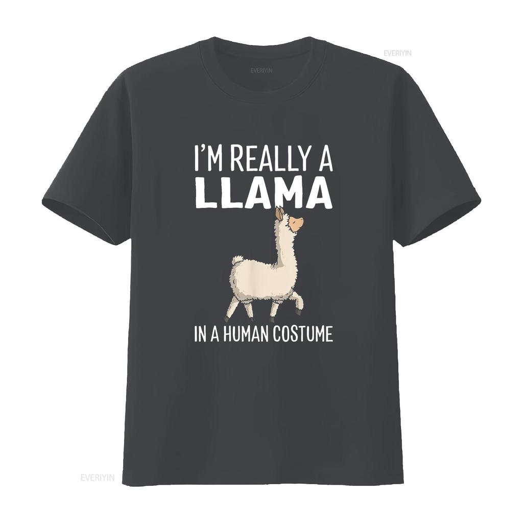 I M Really A Llama In Human Costume Halloween Funny T Shirt Vintage Washed Streetwear Fashion Soft Homme Unisex Stretched