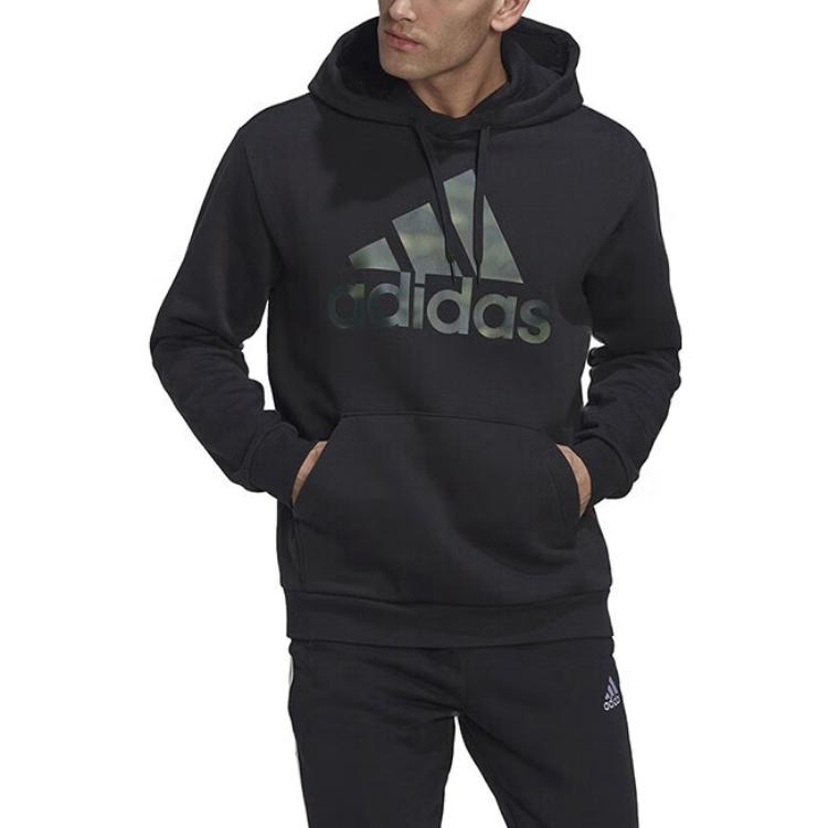 Adidas Základní mikina s kapucí z francouzského froté s maskáčovým potiskem Černá Pánská Streetwear HL6933