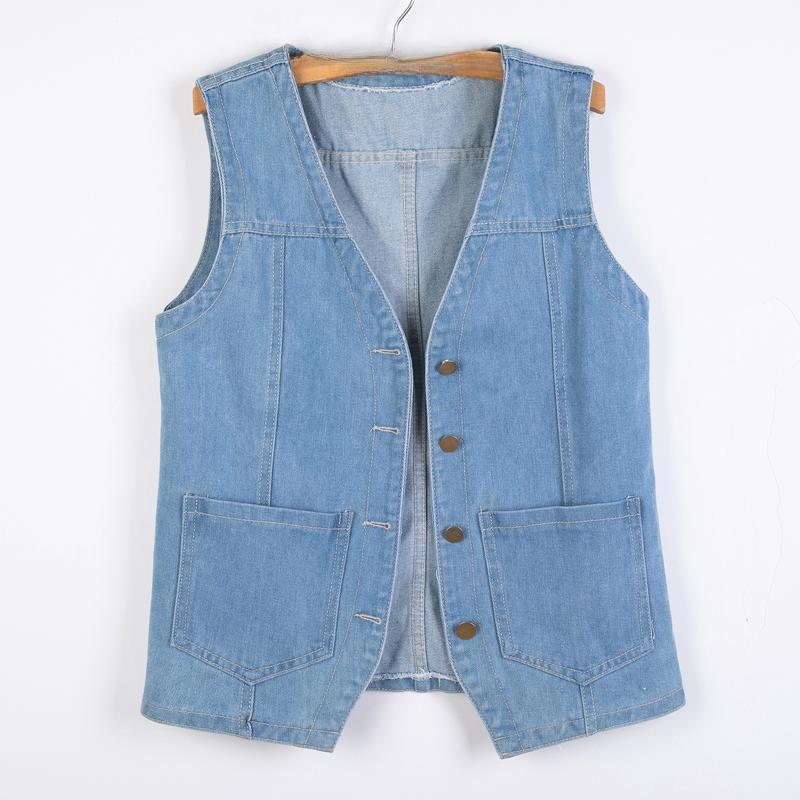 Women's Short   Denim Vest  Spring   Slim Sleeveless Jacket Vest Single-breasted Solid Color Top
