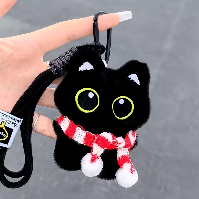 Cute Black Kitty Plush Keychains Soft Kawaii Cat Plshie Doll Pendant Car Keyring Kitten Toy Doll for Friends Brithday Gifts