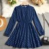 European and American autumn and winter temperament polka dot dress women's clothing waist long sleeves fashion casual dress