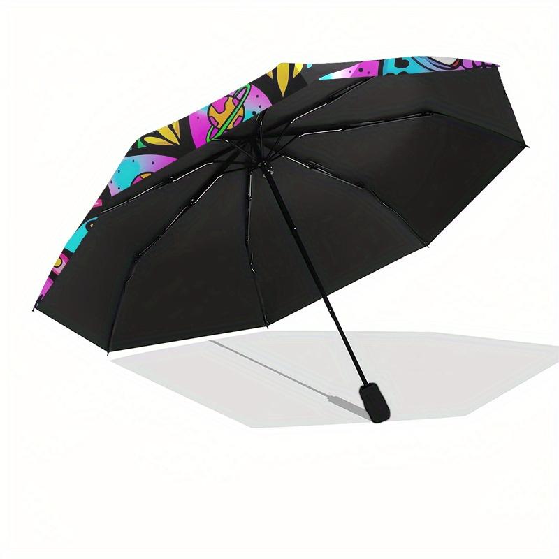 Psychedelic Mandala Automatic Folding Umbrella  Simple Eight Rib Design, Bright Color Pattern, Durable Iron Frame, Ideal for Travel and Outd