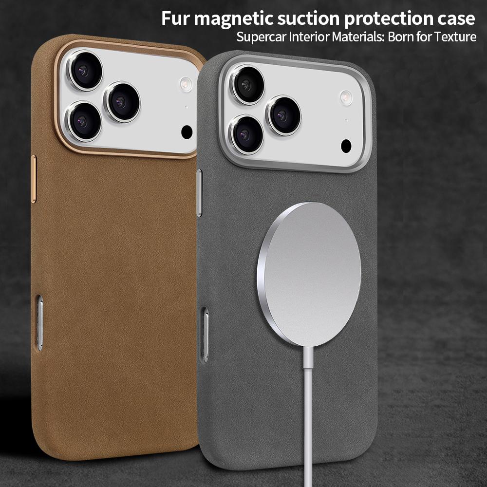 Husă Magnetică de Lux pentru Telefon pentru IPhone 17/16/15 Pro Max Piele Sintetică Tip Suede cu Protecție Metalică pentru Obiectivul Camerei