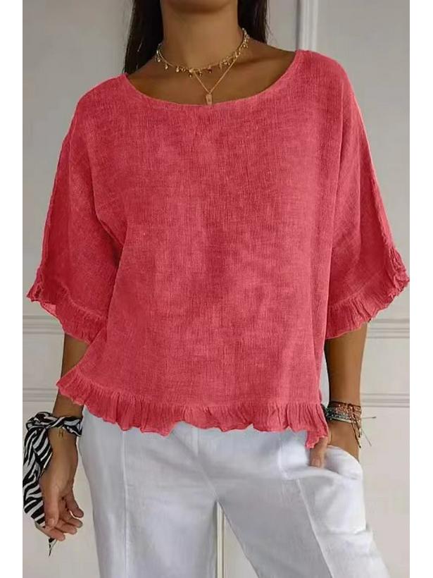 2025 Women's Cotton Linen Loose Fit Short Sleeve Shirt - European & American Style