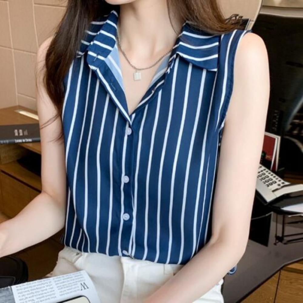 Navava Women Stripe Sleeveless Blouse Nb3166