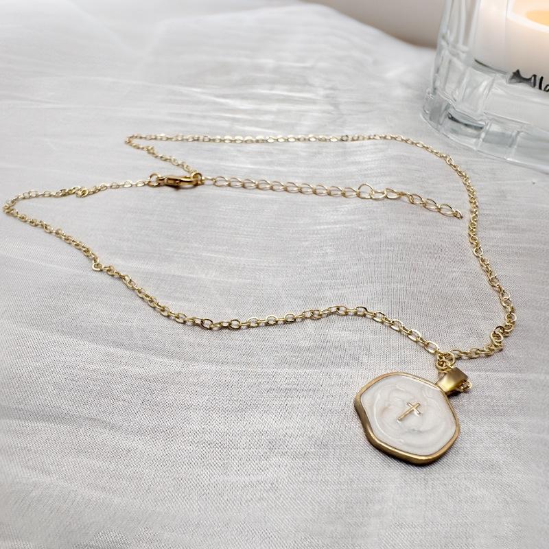 European and American style color enamel dripping oil cross necklace collarbone chain wholesale