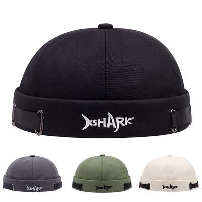Vintage Randlose Mütze Atmungsaktive Hai-Beanie Baumwolle Retro Herren Verstellbare Docker-Mütze Literarische Matrosenmütze Damen Hip-Hop-Mütze