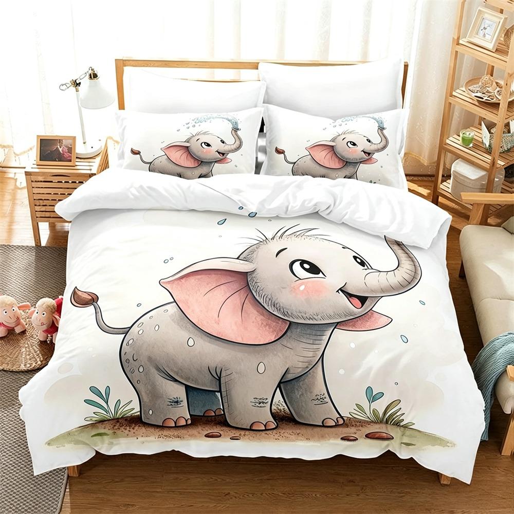 Cute Cartoon Elephant Duvet Cover Set 3D Animal Bedding Set Soft Microfiber Quilt Cover For Kids Adults Bedroom