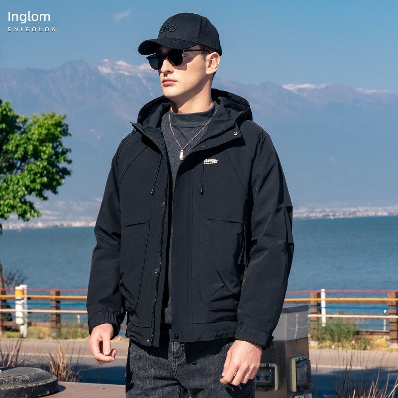 Yingjuelun Urban Light Outdoor Hooded Work Jacket for Men 2025 Autumn and Winter Windproof Mountaineering Functional Windbreaker