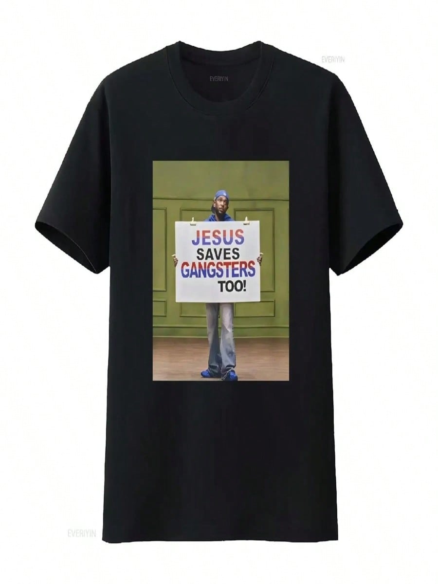 Jesus Saves Gangsters Too T Shirt Hip Hop Music Fan Streetwear Clothing Vintage Washed Top For Everyday Wear S разноцветный