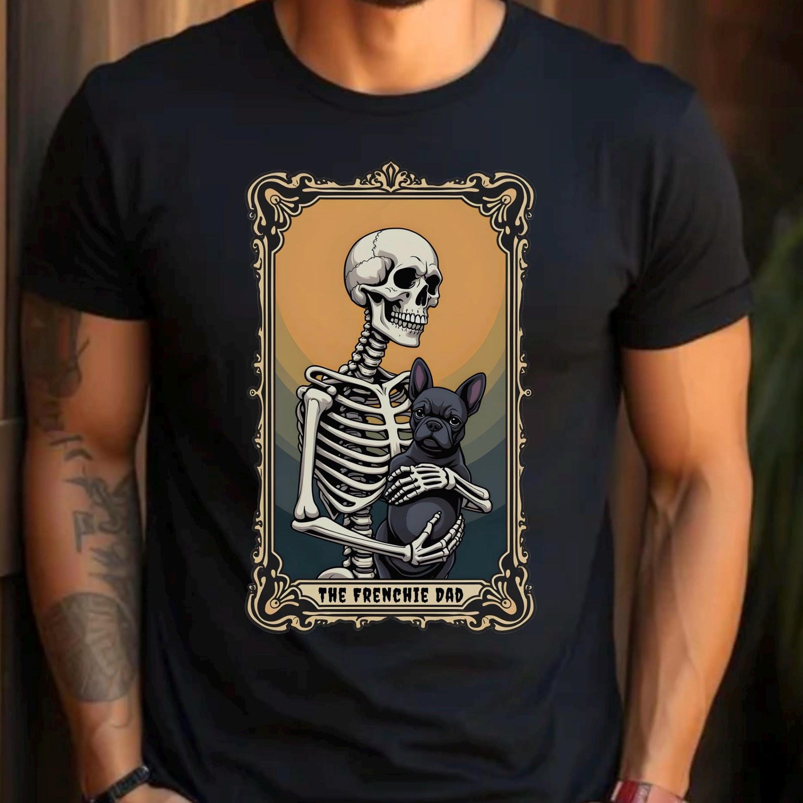 Frenchie Shirt, Frenchie Dad Tshirt, French Bulldog Tarot Card T-shirt, French Bulldog Skeleton Tee, Frenchie Dog Tee, French Bulldog Dad 3XL