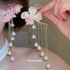A Dream Between Flowers~ Fabric Flower Pearl Fringed Ear Hanging Super Fairy Vacation Style Earrings Sweet and Beautiful Earrings Women