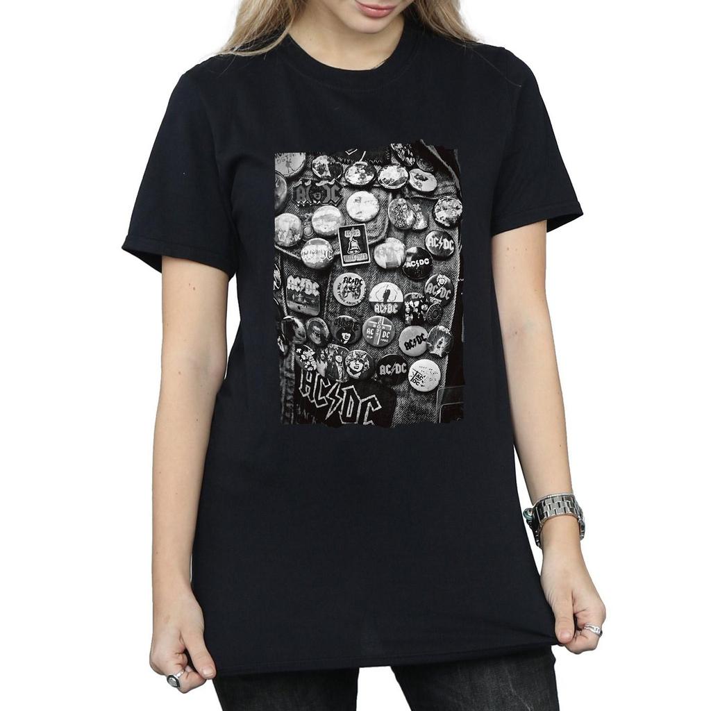 AC/DC Womens/Ladies Badges Collection Cotton Boyfriend T-Shirt