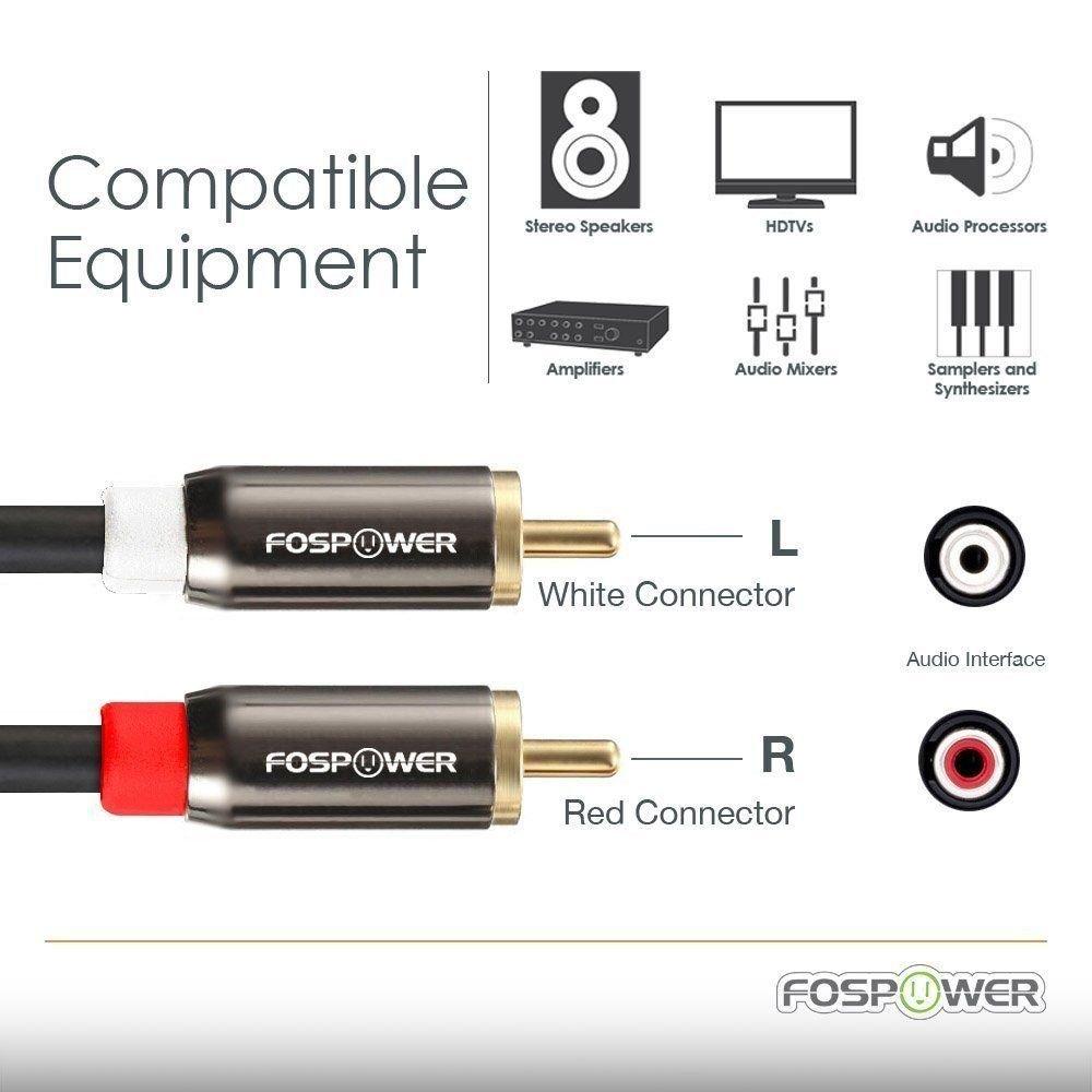 FosPower 2RCA to 2RCA Stereo Audio Cable Connectors Copper (7.5m) (Red/White) (Male-Male) [24K Gold-Plated Core]