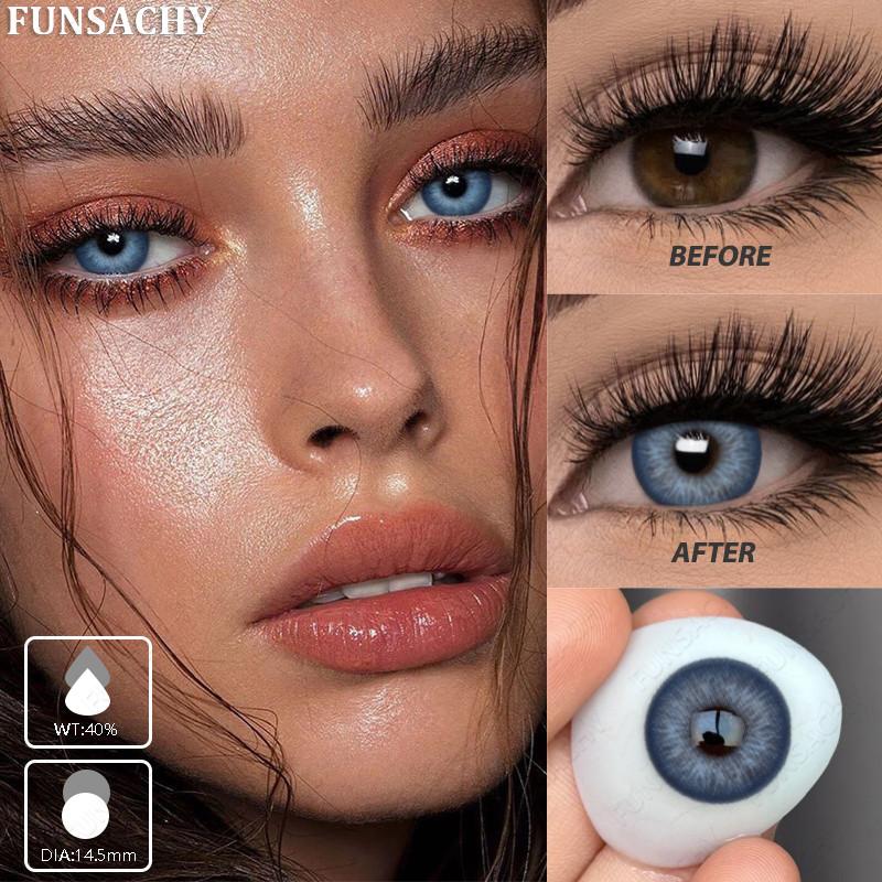 Funsachy 1 Pair Contact Lenses Pupil Blue Eye Color Eye Lenses Beautiful Natural Soft Brown Gray Cosmetic Lenses Annual