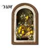 Teak Wood Wall Art Lemon Arched Decor, Pastoral Flowers Wooden Sign, Nordic Desktop Decorative Ornament Style Decoration for Home Kitchen Bedroom