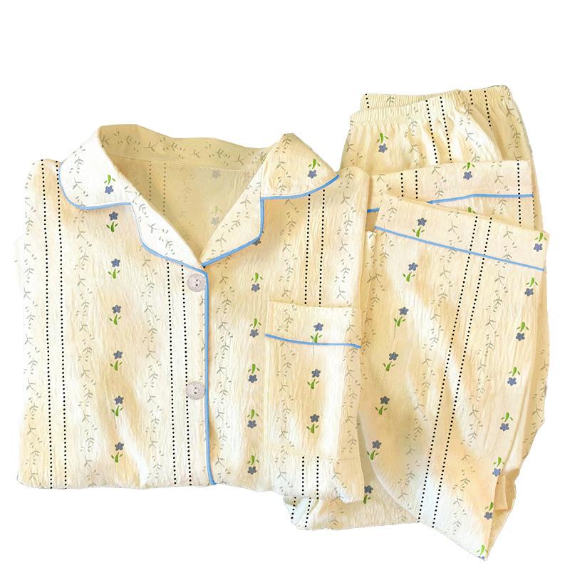 Spring New Small Fresh Floral Pajamas Women'S Long-Sleeved Trousers Lazy Simple Loungewear Set