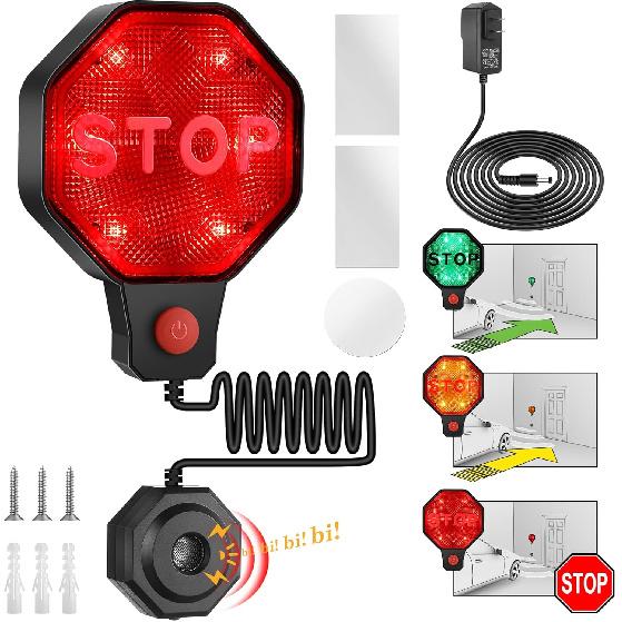 Hiboom Garage Parking Sensor Aid with LED Indicators and Audible Alarm, Parking Assist Sensor with Dual Power Options, Garage Parking Stops LED