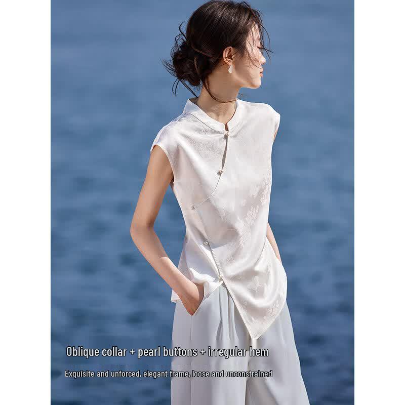 MOHAN YIMEI New Chinese Style Jacquard Sleeveless Blouse