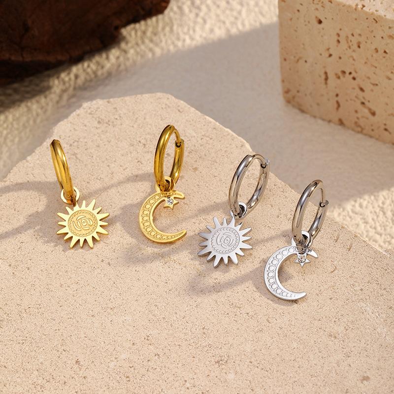 European and American INS Internet celebrities hot sale titanium steel earrings plated 18K gold sun stainless steel pendant earrings