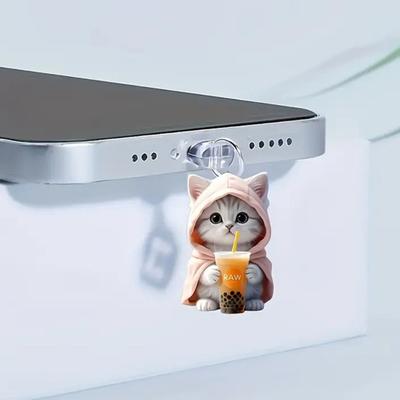 Tapones antipolvo acrílicos 2D para puerto de carga con colgante de gato, tamaño pequeño, universales, fáciles de instalar, para interfaz de teléfono móvil.