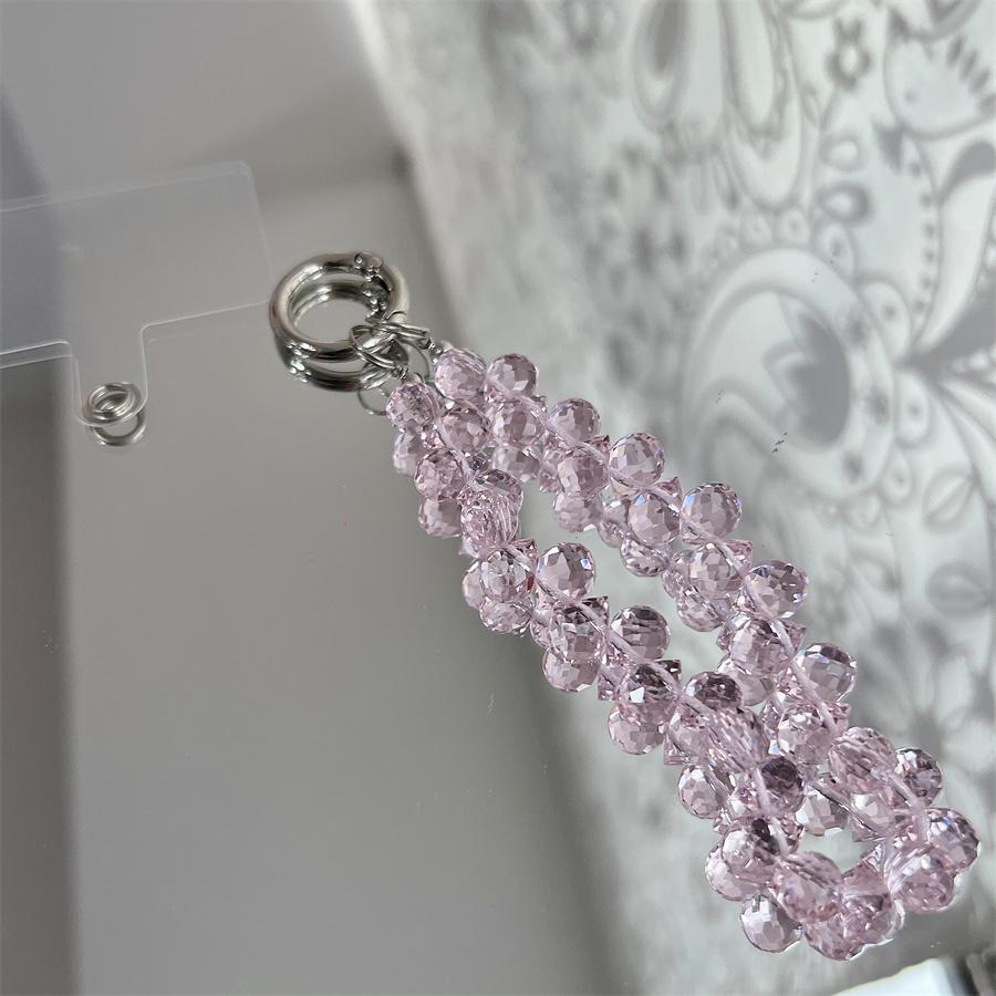 Luxury Glitter Crystal Beads Hand Wrist Strap Chain Lanyard Anti-lost Phone Charm Ornament Keychain Universal 12cm iPhone Redmi