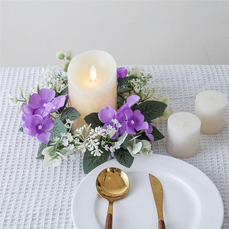 M-Modern-Wedding Candlestick Wreath Artificial Flower Plants Candle Aromatherapy Ring Holder Table Centerpiece Decor