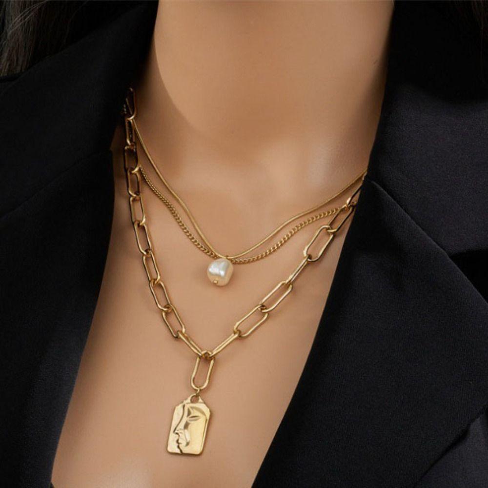 Titanium Steel Pearl Heart Necklace Love Pendant Punk Neck Chain Fashion Women Choker  Gift