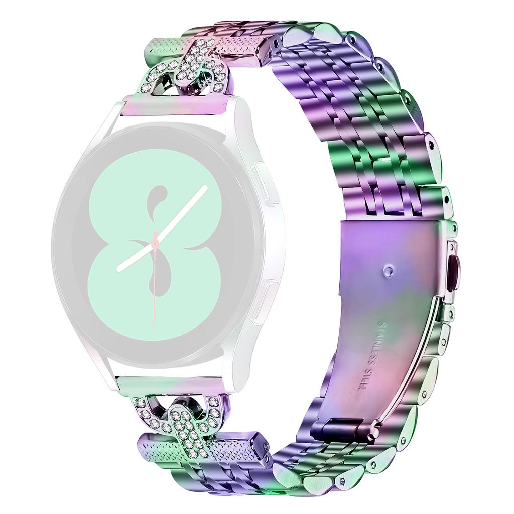 Watch Band for Samsung Galaxy Watch3 41mm/Watch Active2 44mm/40mm 7-Bead D-Shape Rhinestones Decor Stainless Steel Colored Watch Strap