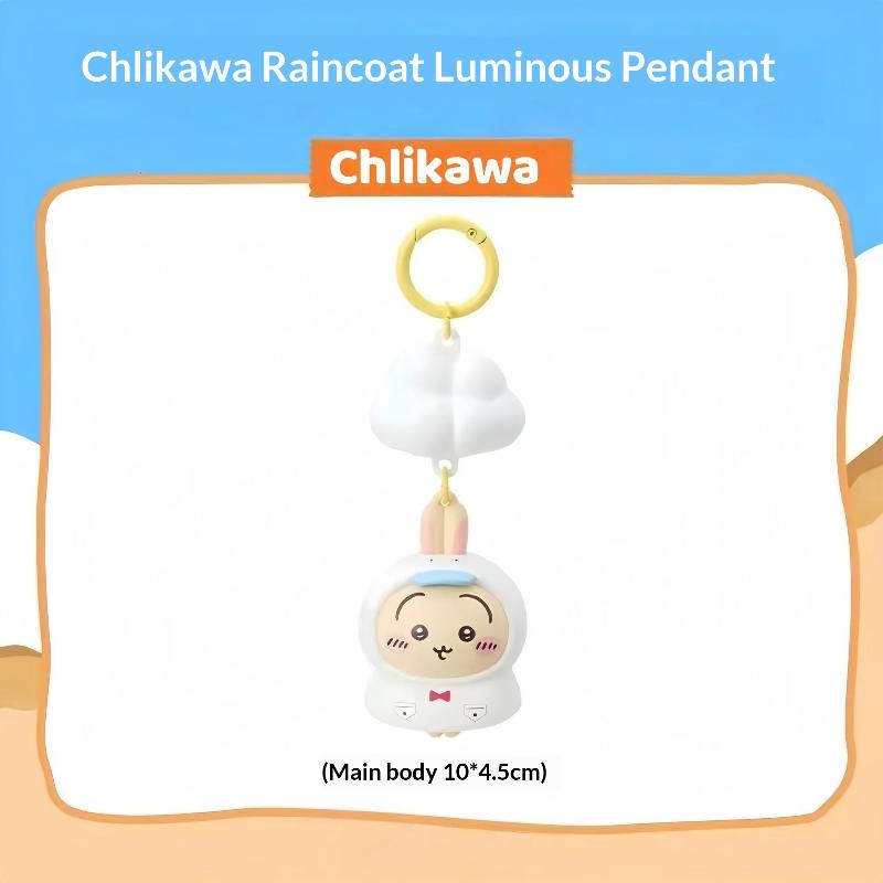 1Pcs Cute Usagi Hachiware Abs Pvc Cartoon Pendant Chiikawa Raincoat Series Light Up Keychain Summer Theme Cloud Ornament Gift