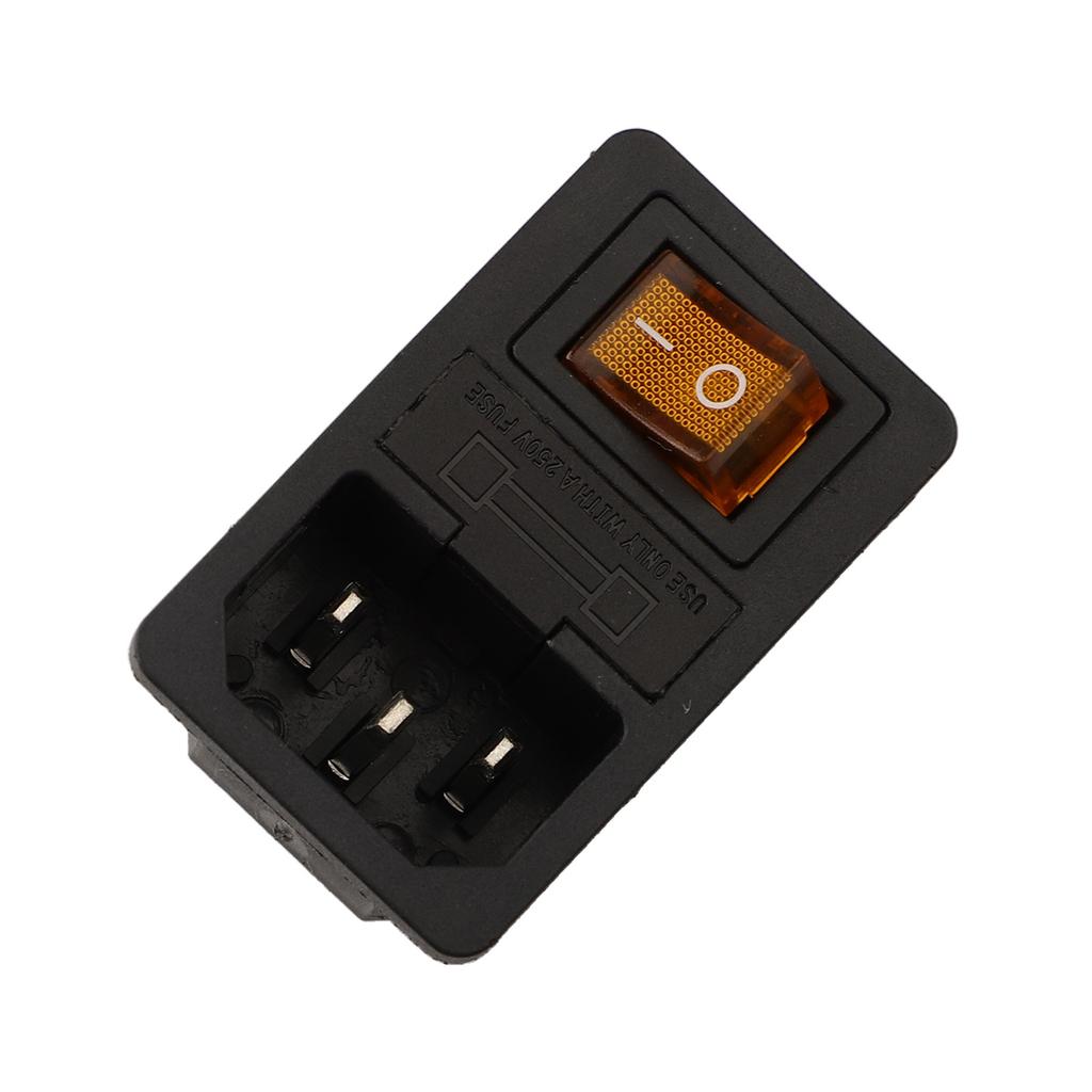 About 5x3x3cm IEC320 C14 3-Pin Socket 10A Rated Current 250V Rated Voltage Compact Size Illuminated Rocker Switch