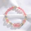 Strawberry Quartz Beaded Bracelet With Matte Gray Moonstone Engraved Pixiu Charm Women Elegant Minimalist Style