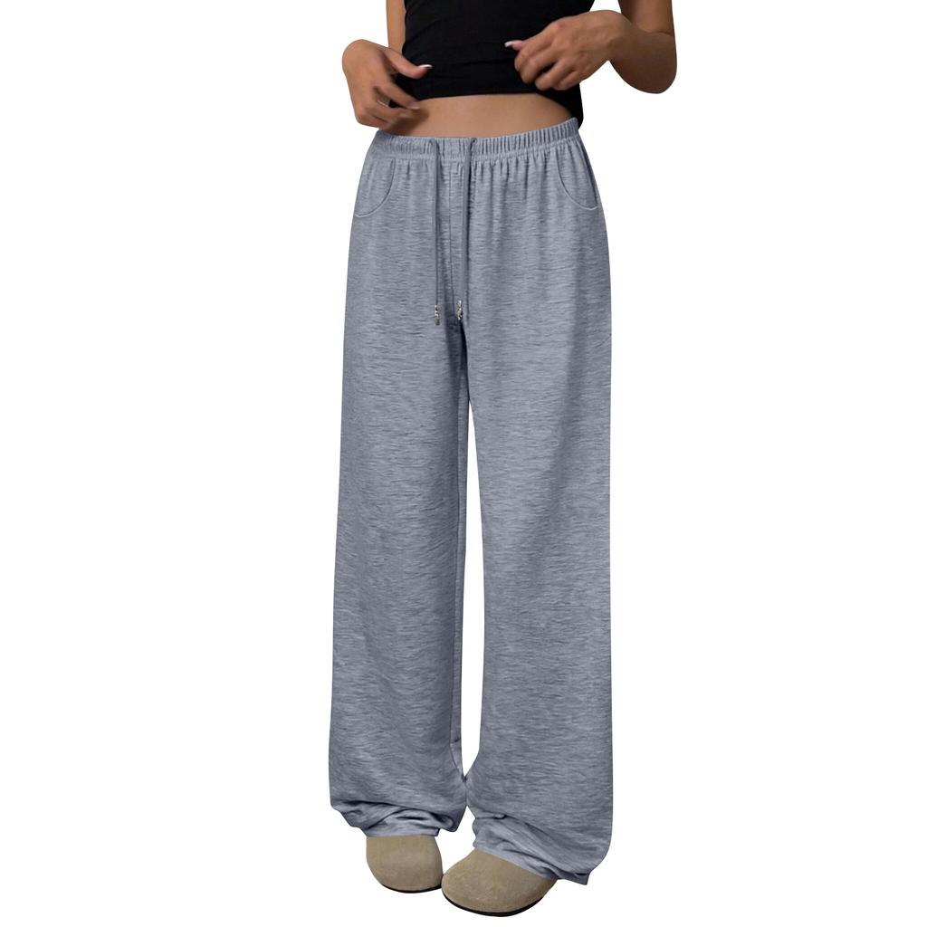 Damen Wide Leg Jogginghose Lockerer Gerader Schnitt mit Taschen für Freizeit und Sport