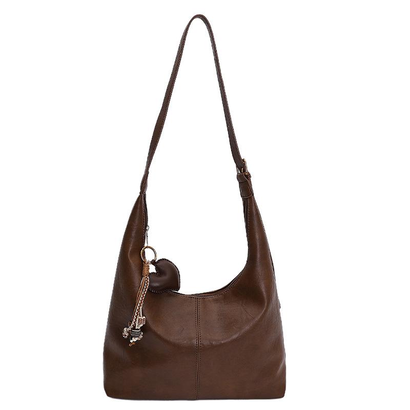 

Large capacity tote bag women s 2025 autumn and winter new fashion shoulder bag popular underarm bag retro messenger bag no pendant коричневий