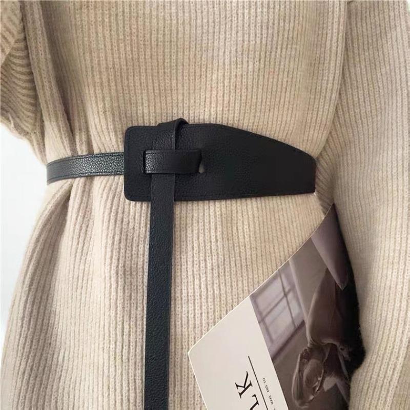Retro Design Women Belt Fashionable Korean Style Women's Faux Leather Belt Irregular Shape Adjustable Knot Long for Suit