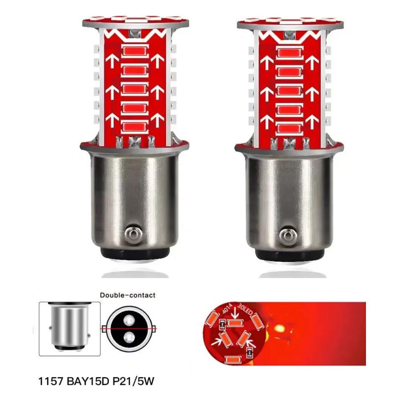 2x Strobe 1157 BAY15D P21/5W 30SMD High Brightness Flash Silicone Canbus Reverse Light Brake Parking Lamp Motorcycle Tail Lights