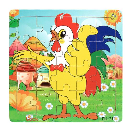 20Pcs Wooden Puzzle Toys Cartoon Animals Intelligence Educational Kids Gift