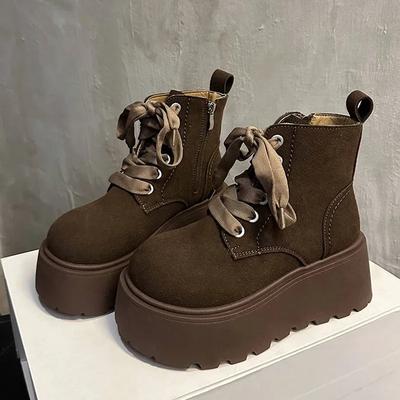 Winter Platform Heel Women Ankle Boots Fashion Lace Up Knight Short Booties Designer