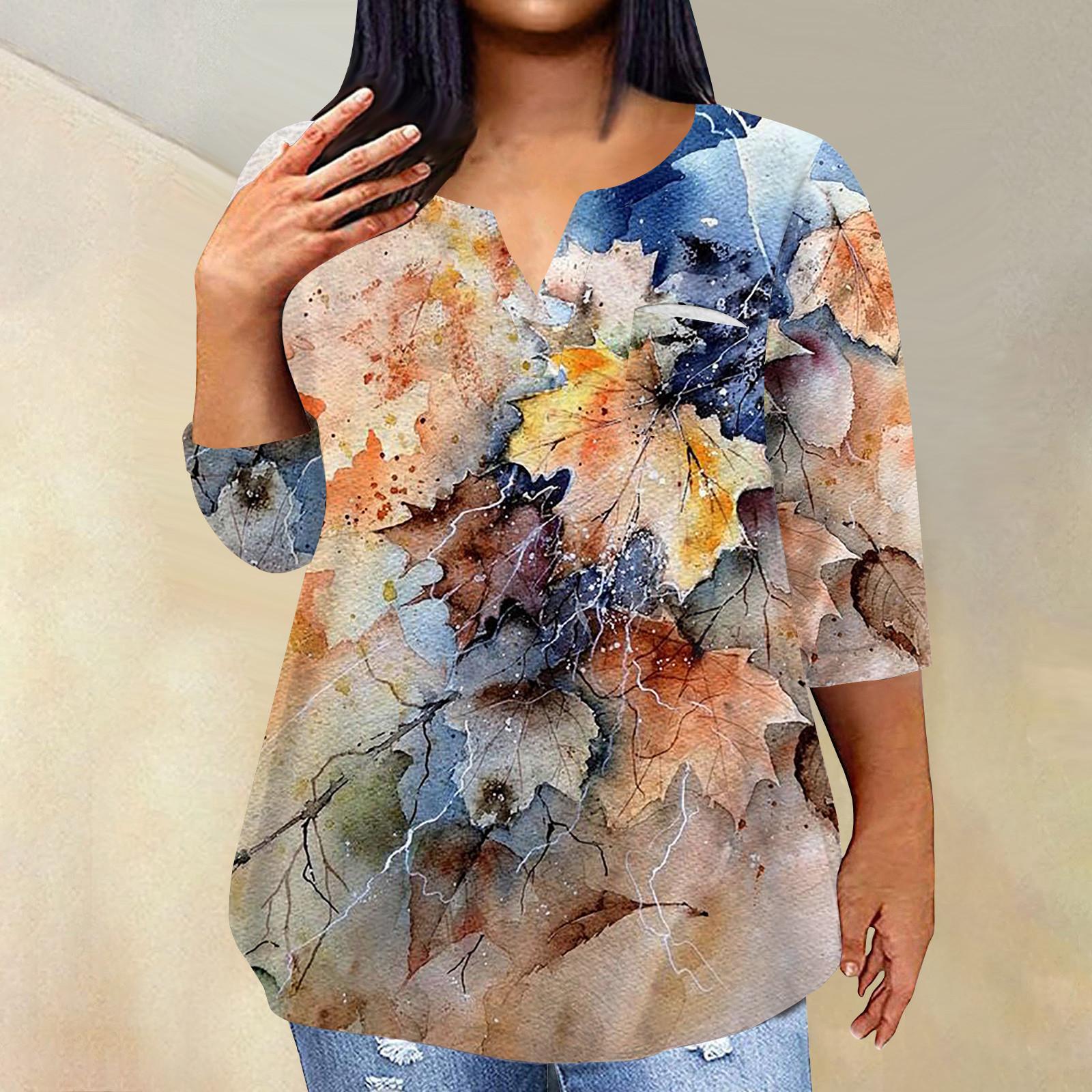 

Жіночий модний повсякденний пуловер з принтом і V-подібним вирізом з рукавом три чверті та рукавом 4/3 XXXXL помаранчевий