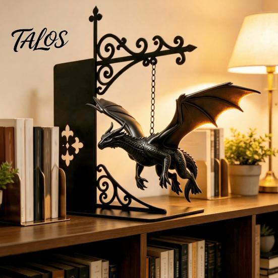 Stabiler Eisen Buchstütze Magisch Schwebender Drache Bücherregal Lampe, Warmes LED Nachtlicht, Fantasy Magie Statue Dekor LeseEcke Dekor, Einzigartiges Geschenk für