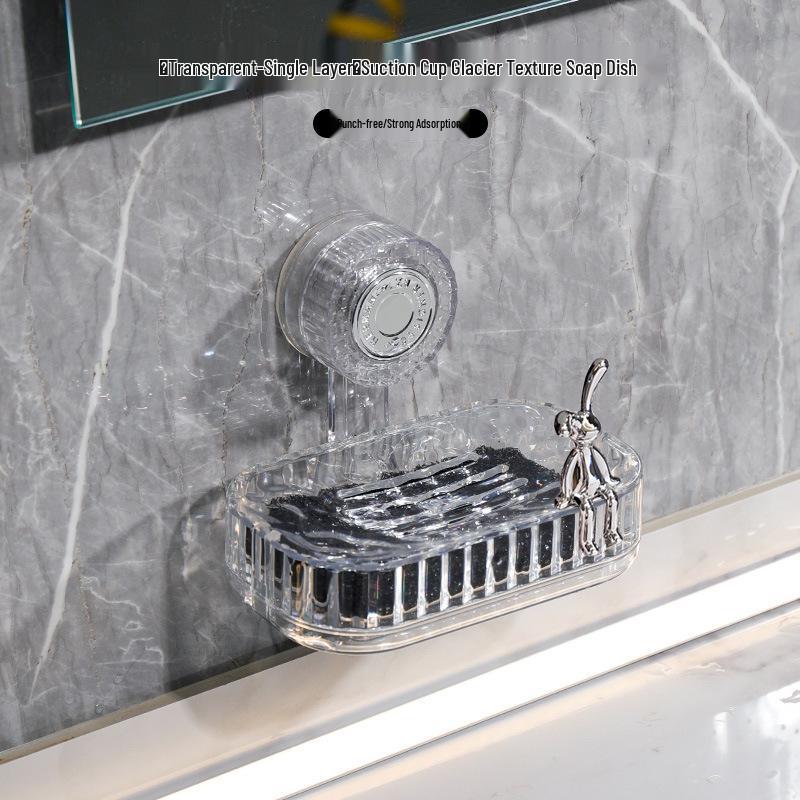Wall-Mounted Double-Layer Vacuum Suction Soap Dish with Draining Function