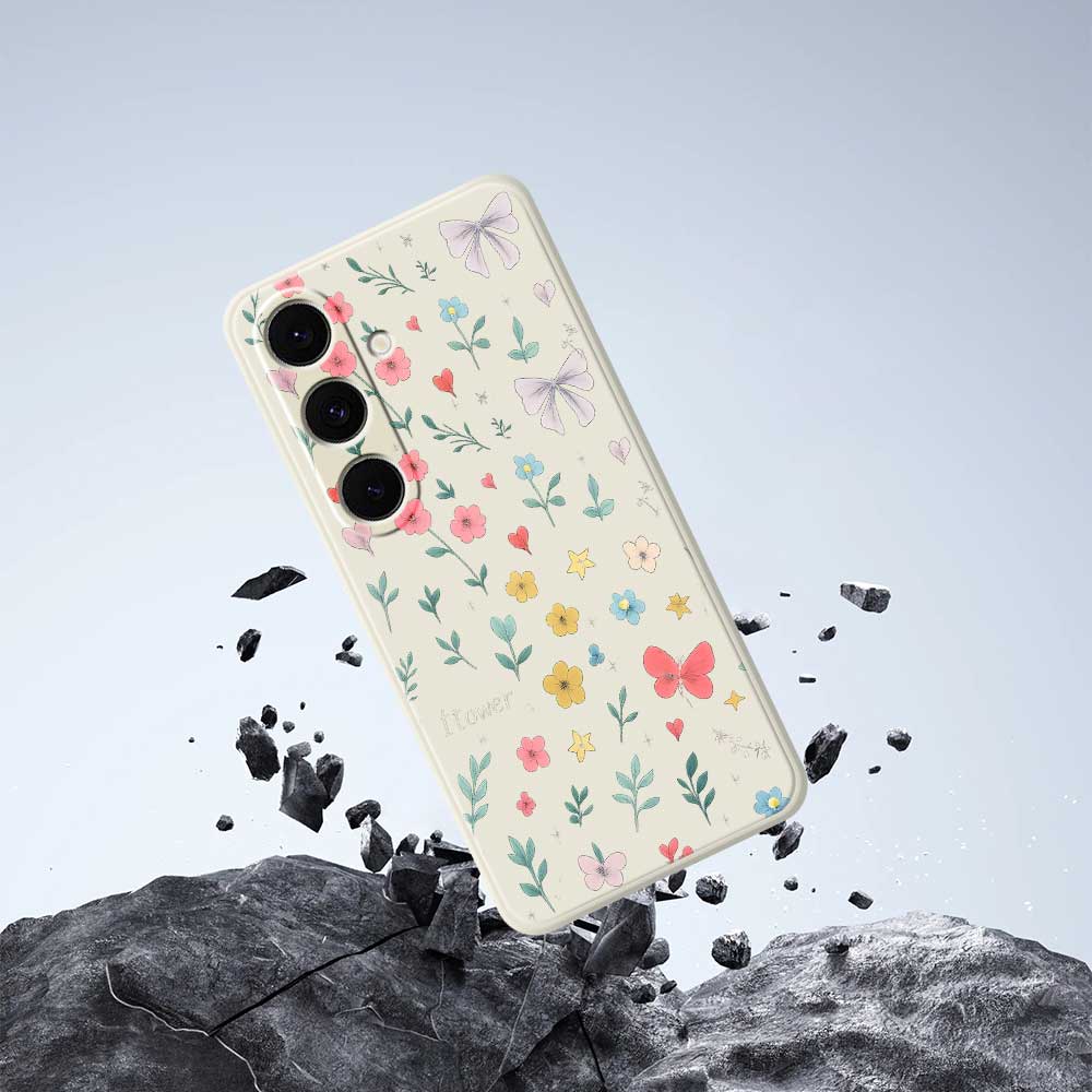 For Samsung Galaxy S25+ Case Floral Bow Pattern Printing Straight Edge TPU Phone Back Cover