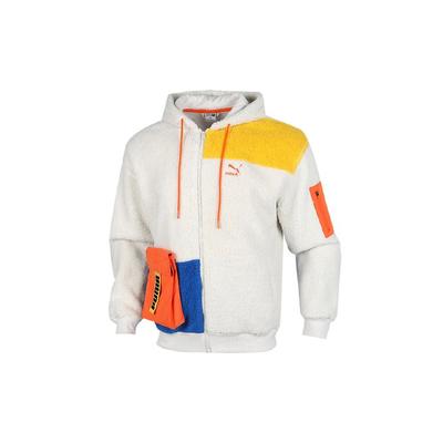 Retro Block Full-Zip Hooded Sherpa Jacket Men Jackets Grey Blue Yellow 530711-05