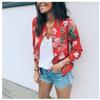 Women's Floral Print Stand Collar Zip Up Long Sleeve Casual Bomber Jacket Oversized Outerwear Coat