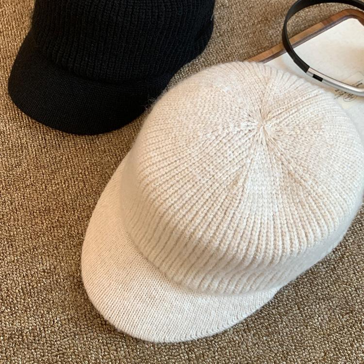 Autumn and Winter Flat Top Knitted Cap Female Equestrian Hat Wool Hat